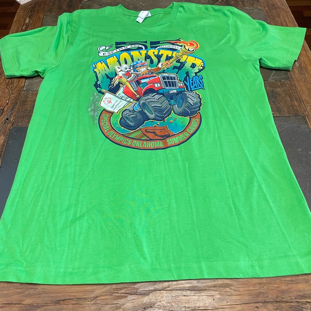 Green Monster Truck Graphic T‑Shirt adult medium. Eskimo Joe’s